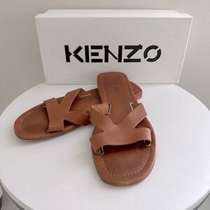 ⭕️ KENZO Women’s OPANKA FLAT MULE Slippers Sandals Brown Size 39 Leather
